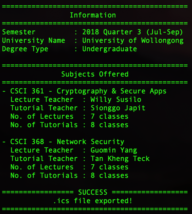 Screenshot of a terminal output